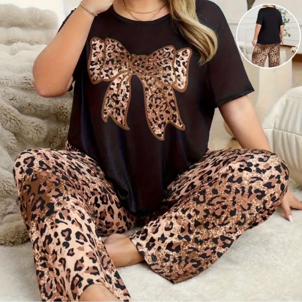Leopard Print Bow Sleepwear Set